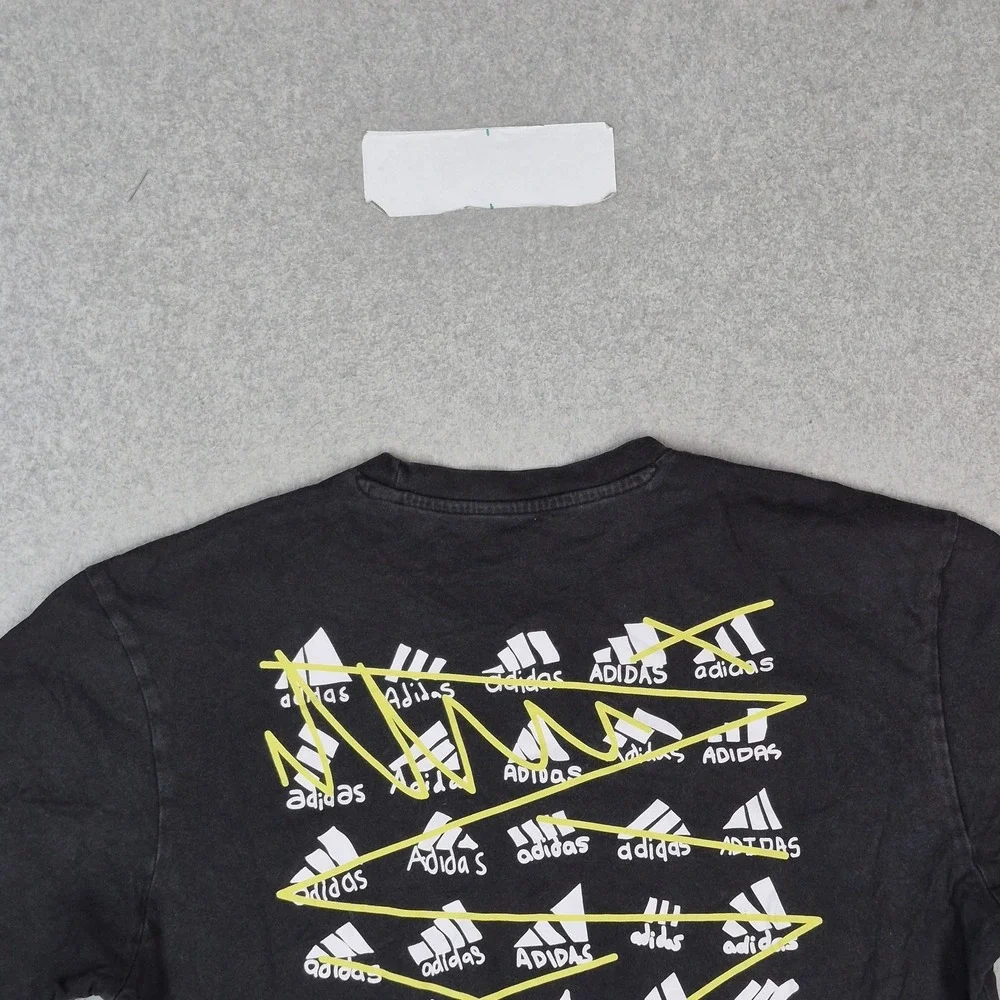 Adidas Men Shirt L Black Embroidered Graphic Activewear Short Sleeve
